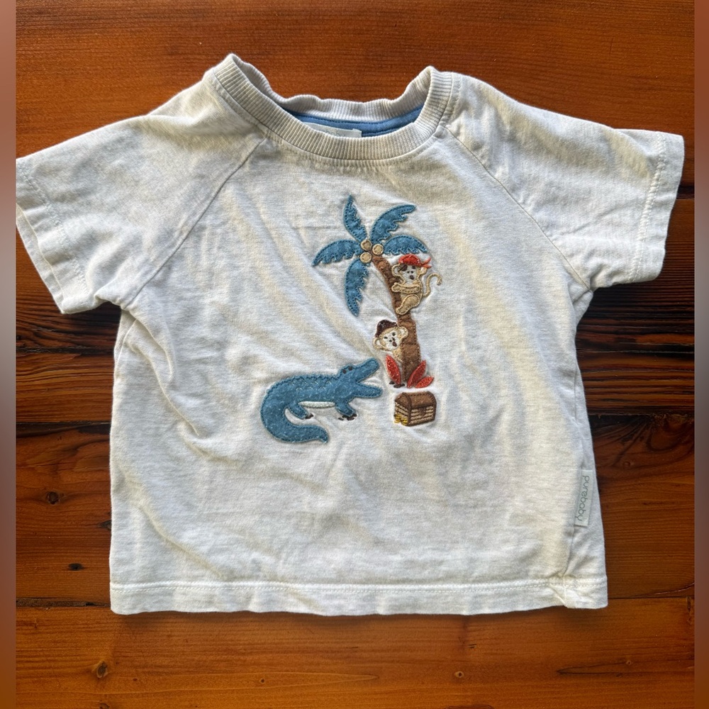 PUREBABY 100% Cotton Kids Tee with Pirate Embroidery